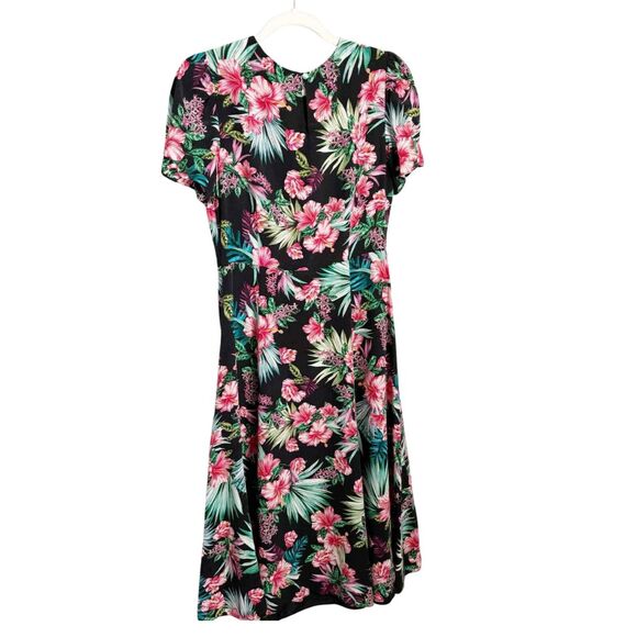 Les Reveries Hibiscus Midi Dress 2 Black Pink NEW - Picture 5 of 10